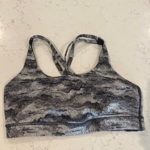 LULULEMON ENERGY BRA, Size 10, black/gray print